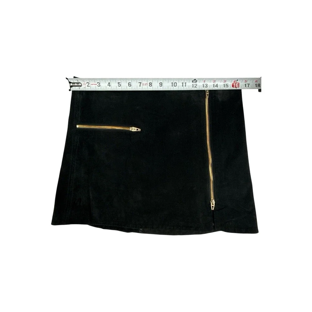 BlankNYC Womens Black Suede Leather Moto Mini Skirt Gold Zipper Size 31